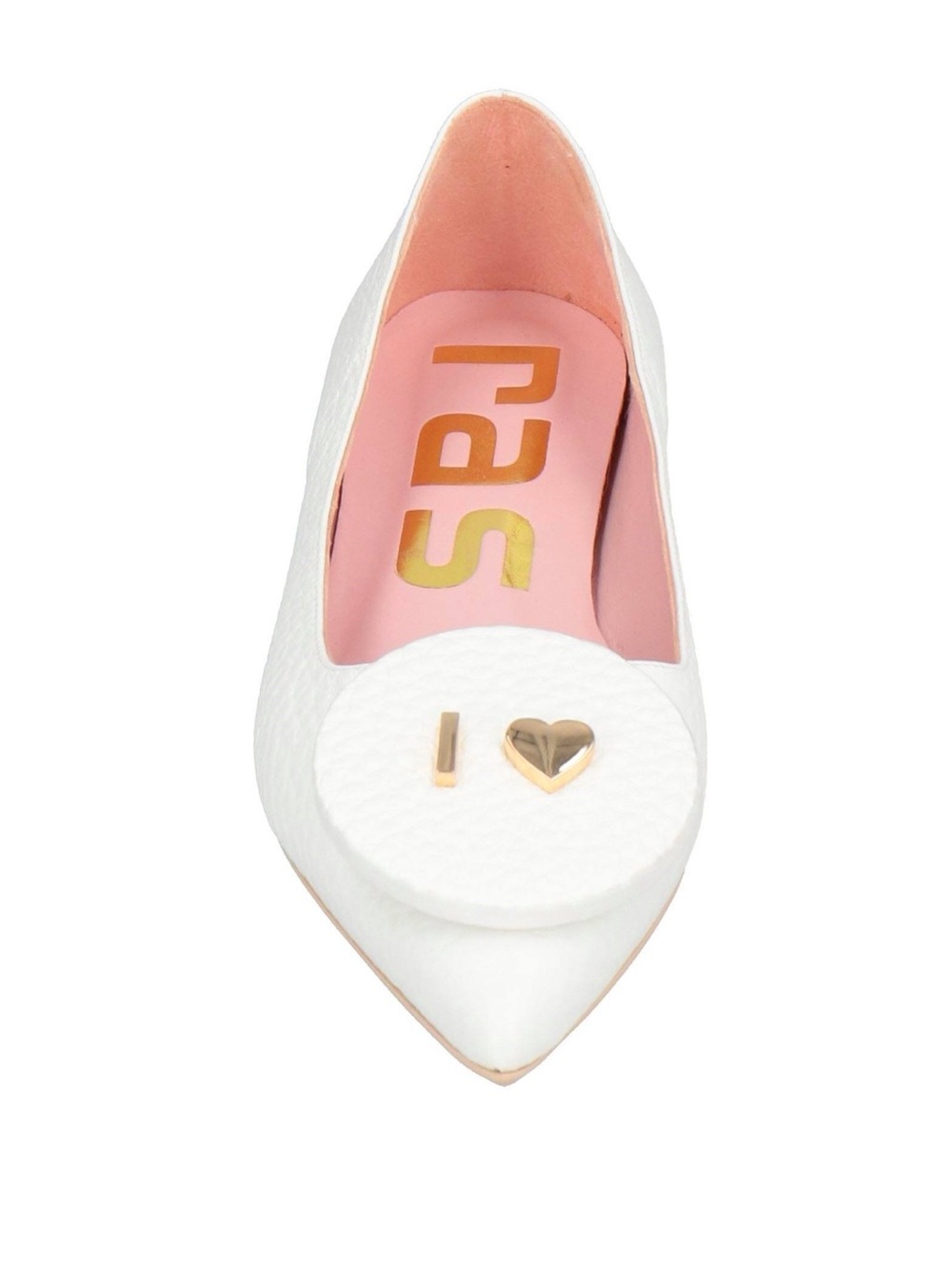 Ras White Pointed Ballet Flat with Gold Heart Accent